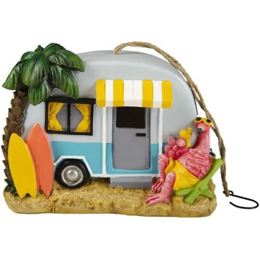 Home Garden Decor New Surfs Up RV Camping Birdhouse Flamingo Too Cool!